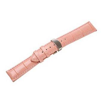 [worldbuyer] Uyoung 16mm Womens Pink Genuine Leather Crocodile Grain Fold Deployant Clasp /1349477