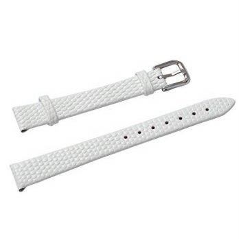 [worldbuyer] Uyoung 16mm Womens White Genuine Leather Lizard Grain Thin Watch Band/1355847