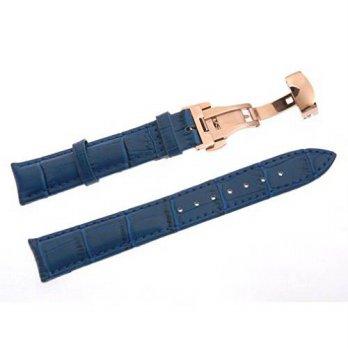 [worldbuyer] Uyoung 18mm Mens Navy Genuine Leather Crocodile Grain Gold Rose Double Push B/1362158