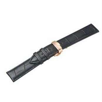 [worldbuyer] Uyoung 20mm Mens Black Genuine Leather Crocodile Grain Rose Golden Push Butte/1362342