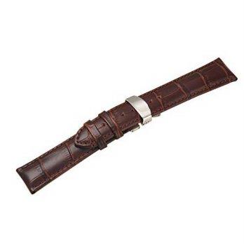 [worldbuyer] Uyoung 21mm Mens brown Genuine Leather Crocodile Grain Fold Deployant Clasp W/1356232