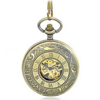 [worldbuyer] WZC Antique Bronze Mechanical Pocket Watches with Gift Box and Chain/1342752