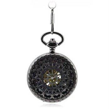 [worldbuyer] WZC Tungsten Steel Hollow Out Mechanical Pocket Watches with Chain/1350595