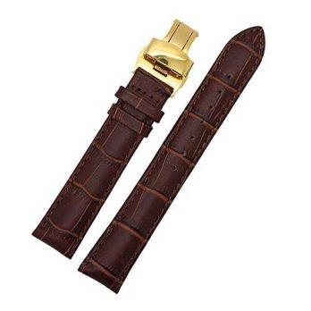 [worldbuyer] Wbo 23mm Brown Genuine Leather Watch Band+Gold Push Button Butterfly Deployan/1344009