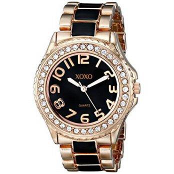 [worldbuyer] XOXO Womens XO5473 Rose Gold Tone and Black Epoxy Bracelet Watch/1376514