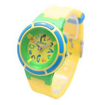 [worldbuyer] Xonix 100m Water Resistant Waterproof Childrens Yellow Rubber Strap Analog Lu/510014