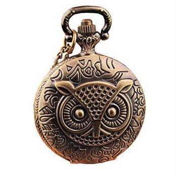 [worldbuyer] YouYouPifa Unique Bronze Stainless Steel Owl Pattern Cover Quartz Pocket Watc/1342008