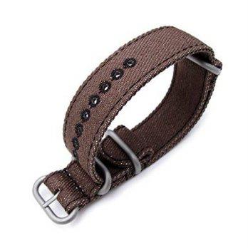 [worldbuyer] Zulu 20mm Dark Brown Watch Strap, Stitching Black, MiLTAT Thick X2 Washed Can/1362675