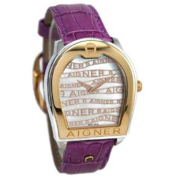 Aigner Jam Tangan Wanita Ungu Gold Leather Strap A48320 Verona