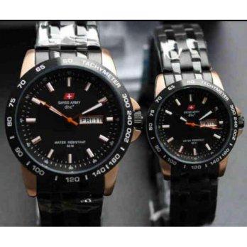 Jam Tangan Couple Swiss Army Sa-2117 Black Gold Original