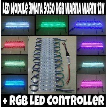 Led Module 3 Mata 5050 Rgb Warna Warni Dc12v Waterpfoof + Rgb Led Controller 12v