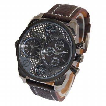 Oulm-9316 Dual Time Watch (Jam Tangan Dengan Penunjuk Waktu Ganda) Brown