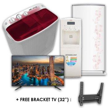 Paket Ekonomis Elektronik 4-TV,Dispenser,Kulkas,Mesin Cuci(Bracket TV 32"+Free Ongkir Jabodetabek)