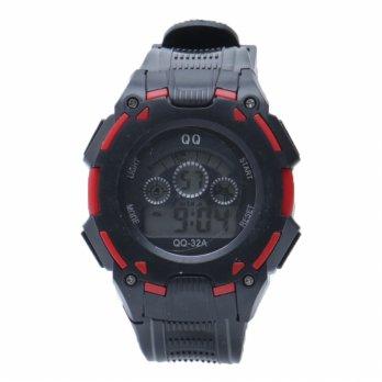 Q&Q - Jam Tangan Digital Pria - Rubber Hitam - Dial Hitam - Bezel Merah QQX 1001