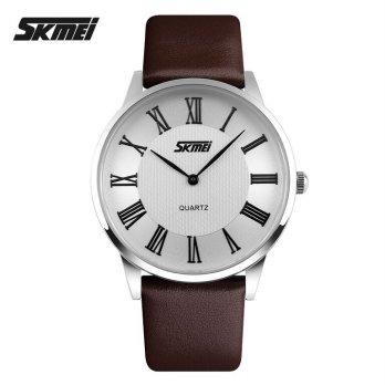 SKMEI Casual Men Leather Strap Watch Water Resistant 30m - 9092CL - Coklat