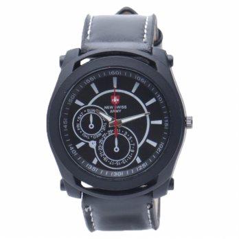 Swiss Army - Jam Tangan Analog Pria - Kulit Hitam - Dial Hitam - Bezel Hitam SAX 1033