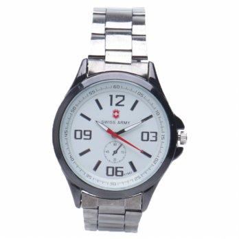 Swiss Army - Jam Tangan Analog Pria - Stainless Hitam - Dial Putih - Bezel Hitam SAX 1002