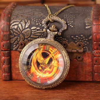 2015 New arrival dropship hot sale round alloy quartz luxury hunger games steampunk with chain necklace vintage watch pocket (Intl)  