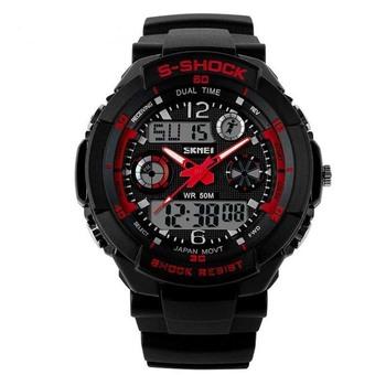 2015 SHOCK New SKMEI Luxury Brand Men Military Sports Watches Digital LED Quartz Wristwatches Rubber Strap Relogio Masculino (Red) (Intl)  