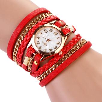 2015 Women Handmade Watches Weave Wrap Leather Bracelet Wristwatch Red (Intl)  