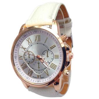 2015 Women Stylish Geneva Numerals Faux Leather Analog Quartz Wrist Watch White (Intl)  