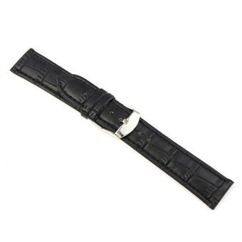 20mm Soft Genuine Leather Strap Steel Buckle Wrist Watch Band Black  