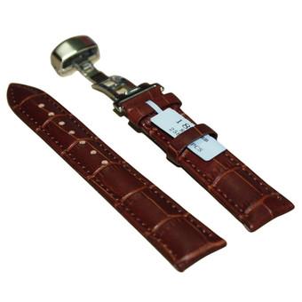 22mm Genuine Leather Cow Butterfly Buckle Deployant Brown Watch Band Bracelet Strap (Intl)  