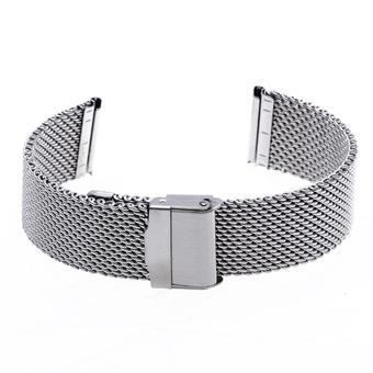 22mm Unisex Mesh Steel Watch Band Strap Bracelet Safety Buckle Silver  