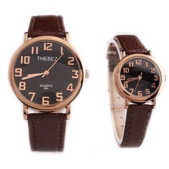 360DSC Couples Lovers 804 Watches Quarts Movement Arabic Numbers Wristwatches with Leather Band Pair in Package  