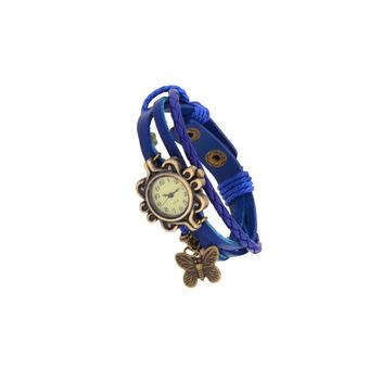 360WISH Women’s Weave Butterfly Leather Vintage Bangle Bracelet Quartz Wrist Watch Blue  