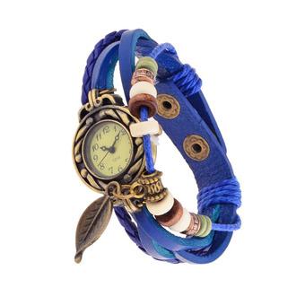 360WISH Women’s Weave Leaf Leather Vintage Bangle Bracelet Quartz Wrist Watch Blue  