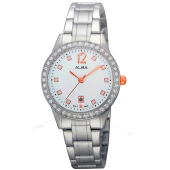 ALBA Jam Tangan Wanita AH7E37X1 - Silver/Rosegold - Stainless Steel  