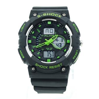 ALIKE A1499 Waterproof Unisex LED Digital Analog Dual Time Display Sports Wrist Watch with Date, Week, Alarm, Stopwatch, Backlight, 12/24 Hour Format, Rubber Band (Green) (Intl)  