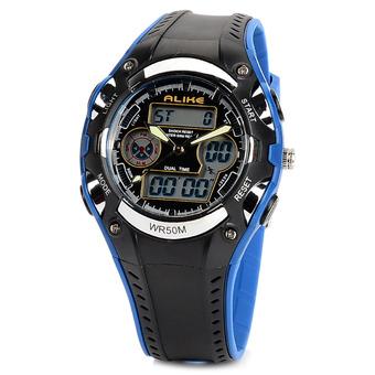 ALIKE AK9132 Stylish 50m Waterproof Sports Quartz Digital Wrist Watch - Black + Blue (1 x CR2016) (Intl)  