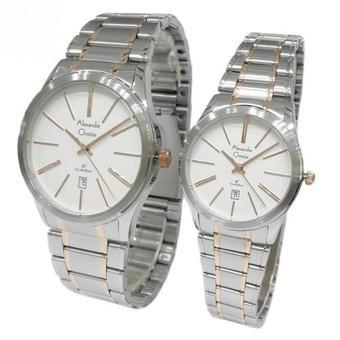 Alexandre Christie Classic Steel Couple Series 8448LMDBTRSL - Silver & Rose Gold - Jam Tangan Pasangan  