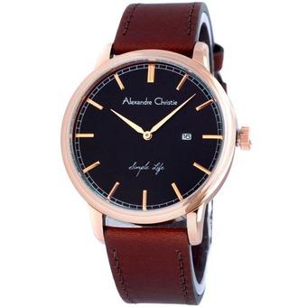 Alexandre Christie Jam Tangan Pria - Rosegold Coklat - Kulit Cokelat - AC 8460  