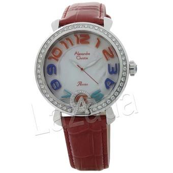 Alexandre Christie - Jam Tangan Wanita - Putih Hitam Merah - Stainless Steel - Kulit Merah - AC 2391 LH  