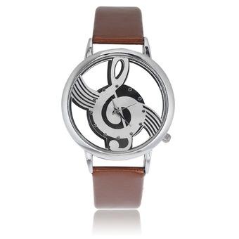 Allwin Women's Fashionable Round Disc Hollow Music Notes Quartz Analog Wristwatch  