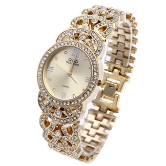 Amazing Crystal Dial Gold Women Girls Steel Bracelet Quartz Wrist Watch Luxury  