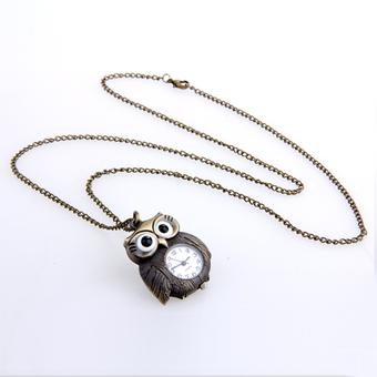 Antique Bronze Owl Necklace Pendant Watch 1.65 x 1.22  