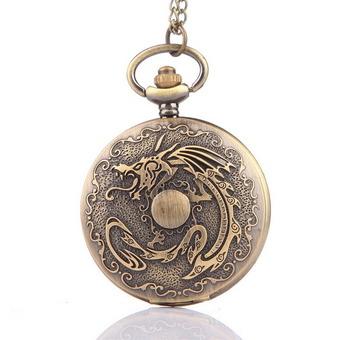 Antique Vintage Tone Dragon Pocket Chain Quartz Pendant Watch Necklace Gift 001575 (Brown) (Intl)  