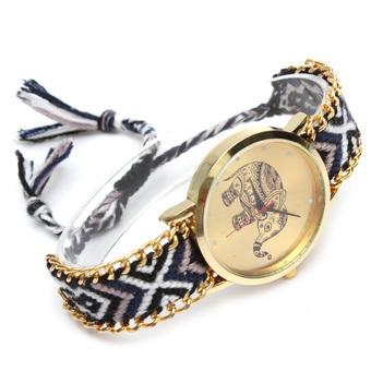 Autoleader Gold Color Case Elephant Pattern Dial Women Bracelet Watch (Intl)  