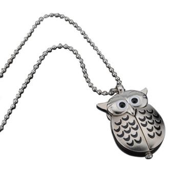 Autoleader Women Stainless Steel Cute Silver Owl Pattern Quartz Pocket Watch (Intl)  