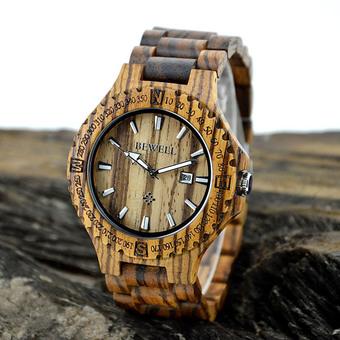 BEWELL High Quality Lightweight Unique Wood Simple Luminous Wristwatch Trendy Analog Quartz Men Watch with Calendar Zebrano Wood (Intl)  