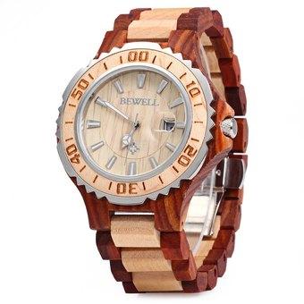 BEWELL ZS-100BG Wooden Men Quartz Watch with Luminous Hands 30M Water Resistance (RED) - Intl  