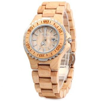 BEWELL ZS-100BL Wooden Women Quartz Watch with Luminous Hands Metal Case 30M Water Resistance - Intl  