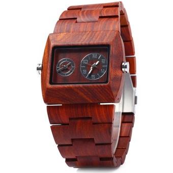 BEWELL ZS - W021C Wooden Men Quartz Watch Double Movement (RED) - Intl  