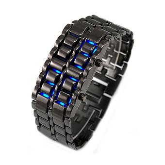 BODHI New Unisex Lava Iron Samurai Metal LED Faceless Bracelet Wrist watch (Blue LED/Black Bracelet) (Intl)  