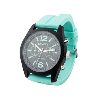 BODHI Unisex Black Dial Silicone Band Geneva Analog Quartz Watch ( Mint Green ) (Intl)  