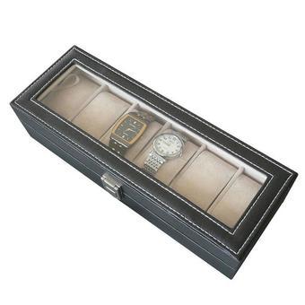 BUYINCOINS Leather 6 Slots Wrist Watch Display Box Storage Holder Organizer Windowed Case  